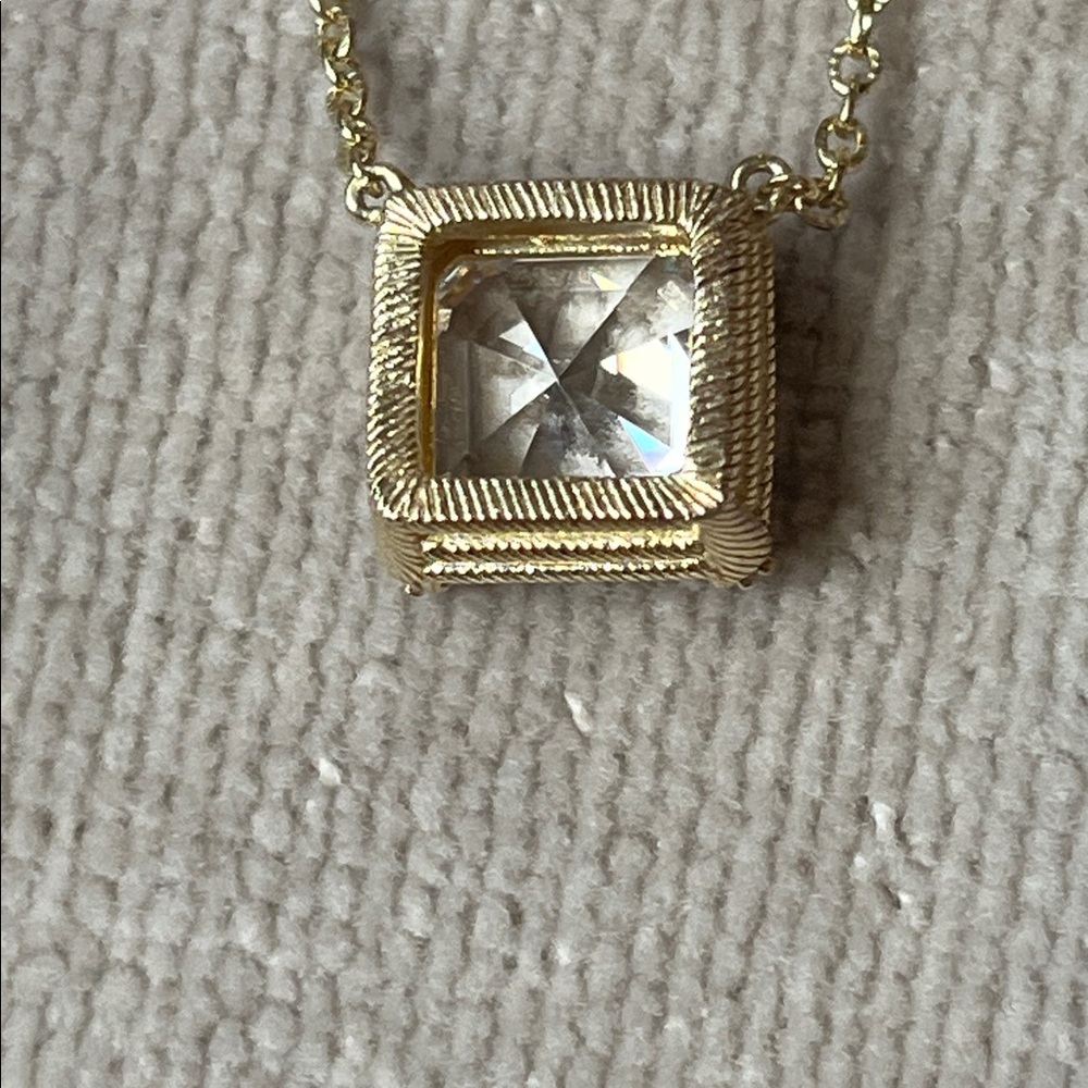 Judith Ripka Gold Clad Silver 925 Necklace w Cubic Zirconia Square Pendant NWOT - Picture 5 of 16